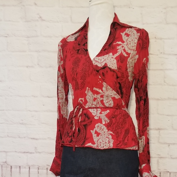 INC red patterned blouse size 2 - Picture 1 of 6